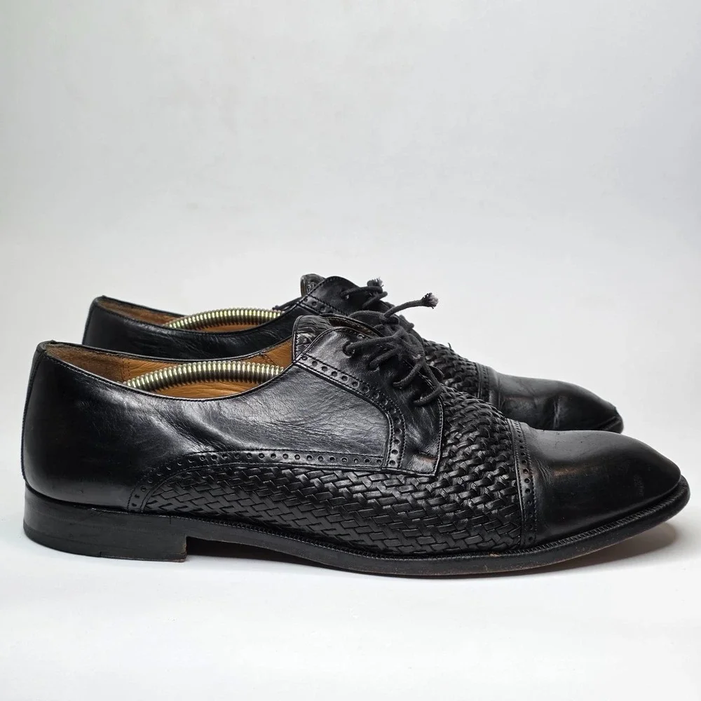 Mezlan Cancun Men's Dress Shoes 10 M Black Leather‎ Cap Toe Woven Oxford